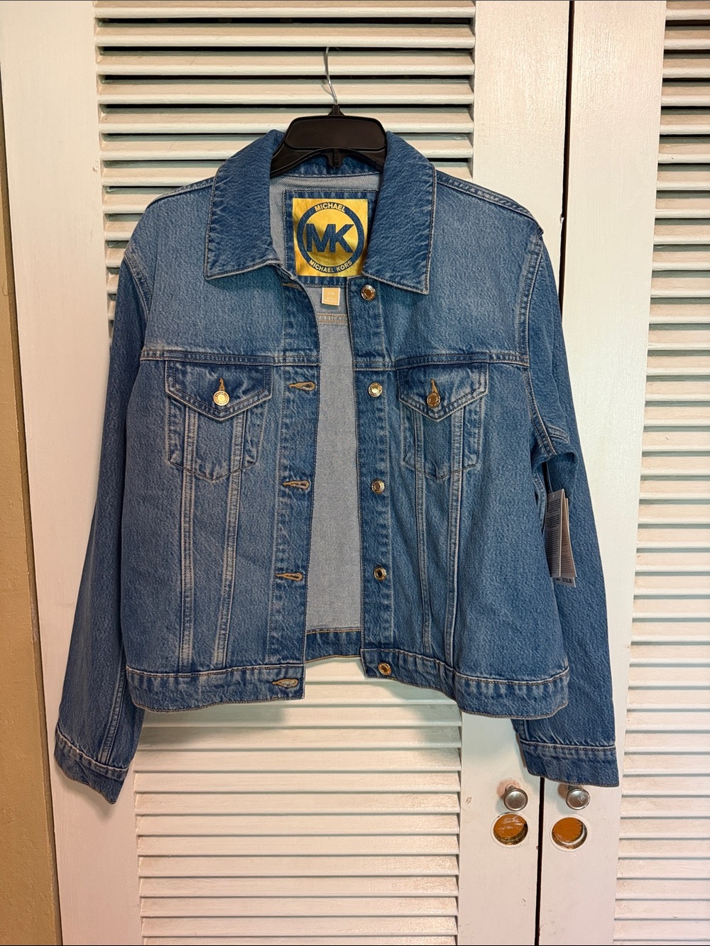 Michael Kors Medium Blue Denim Jacket with Gold-Tone Buttons